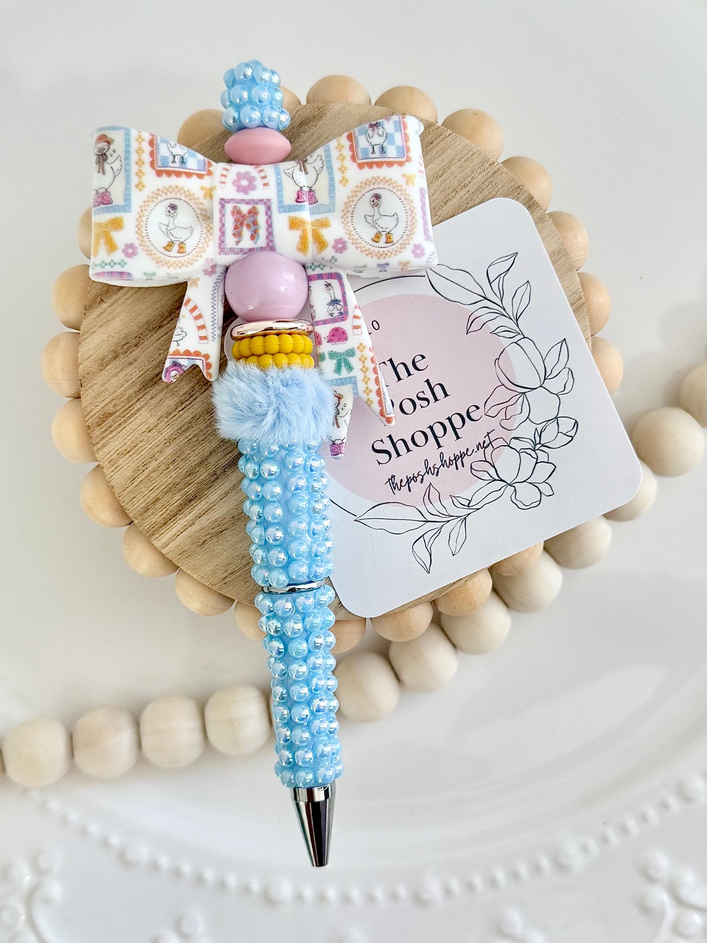Sweet Vintage Duck Bow Beaded Pen