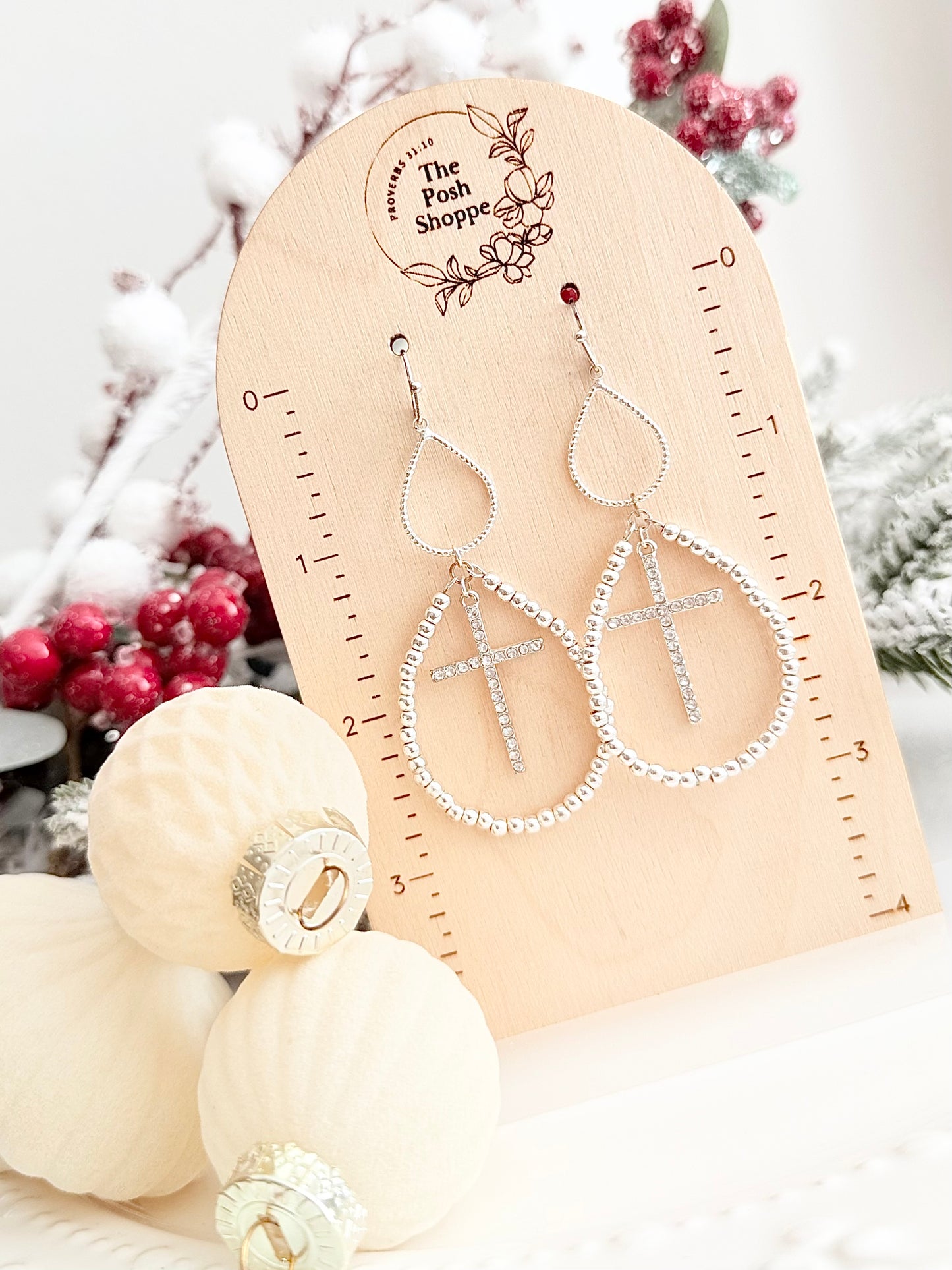 Silver Cross Halo Hoops