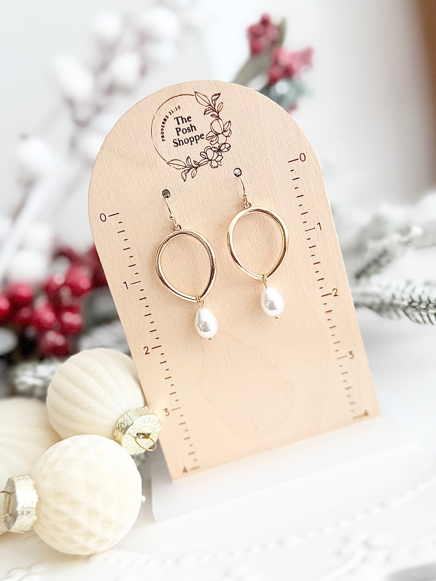 Gold Pearl Drop Hoops