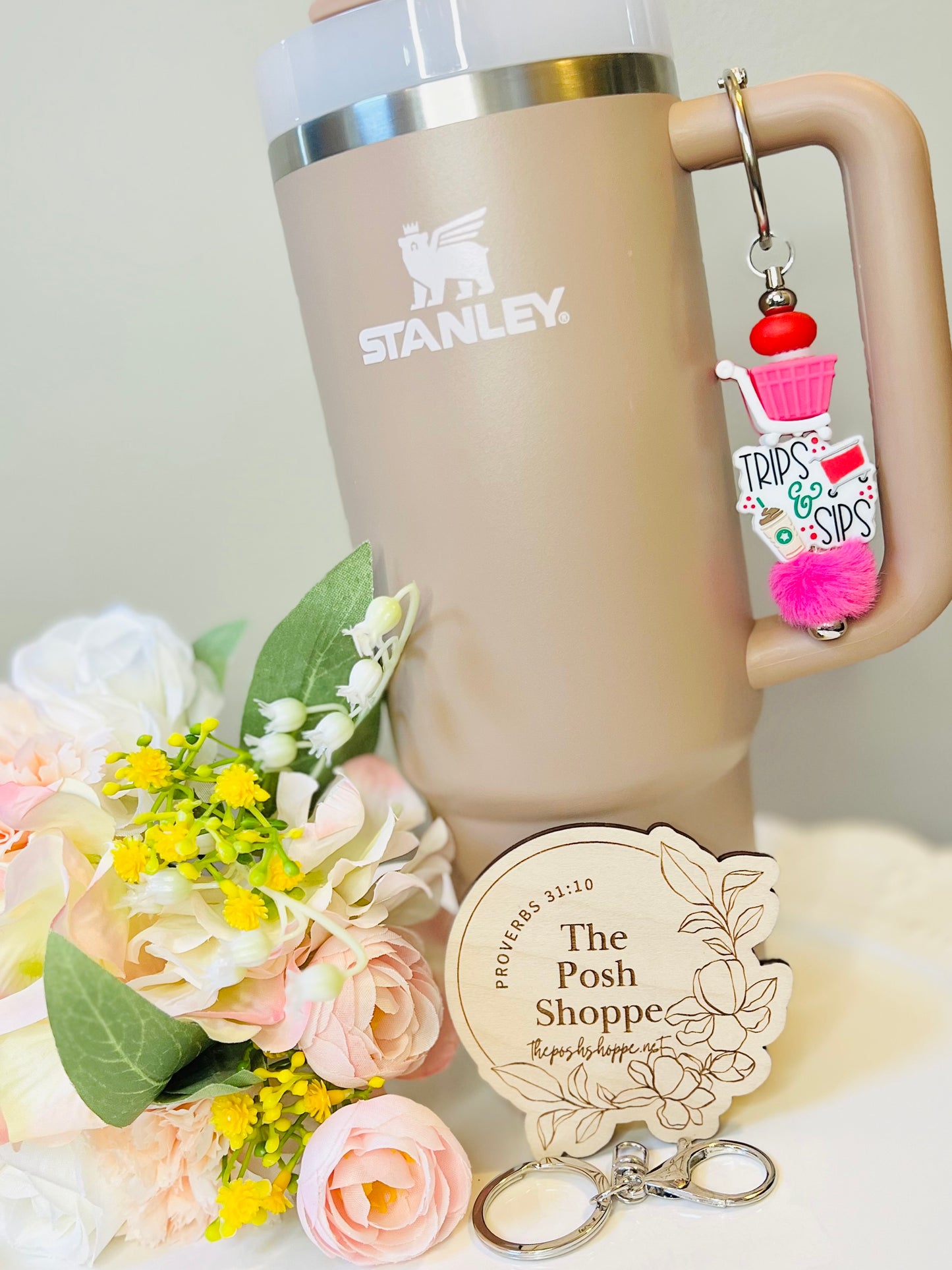Trips + Sips Tumbler Cup Charm + 2-in-1 Keychain