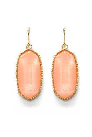 Pearl Peach Hexagon Drop Earrings