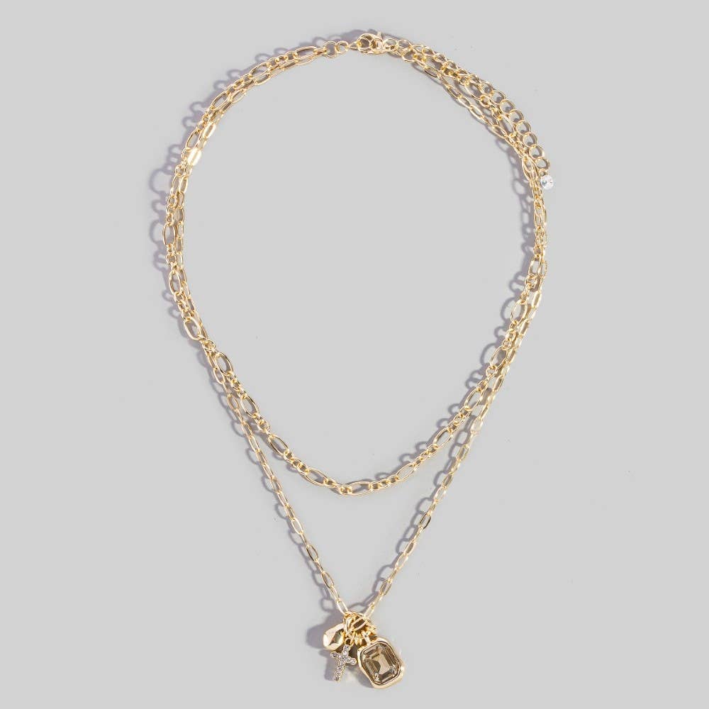 Golden Grace Cross Charm Layered Necklace