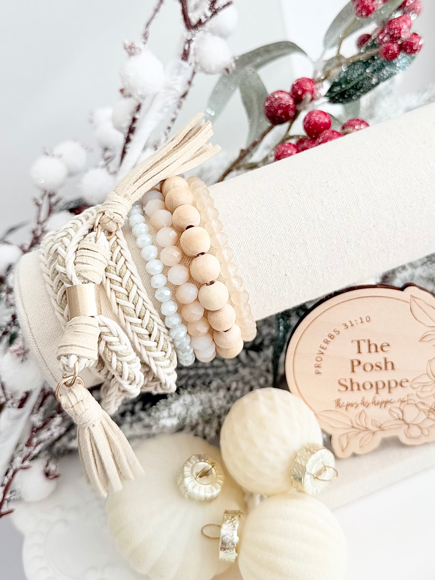 Winter Neutrals Tassel Bracelet Stack