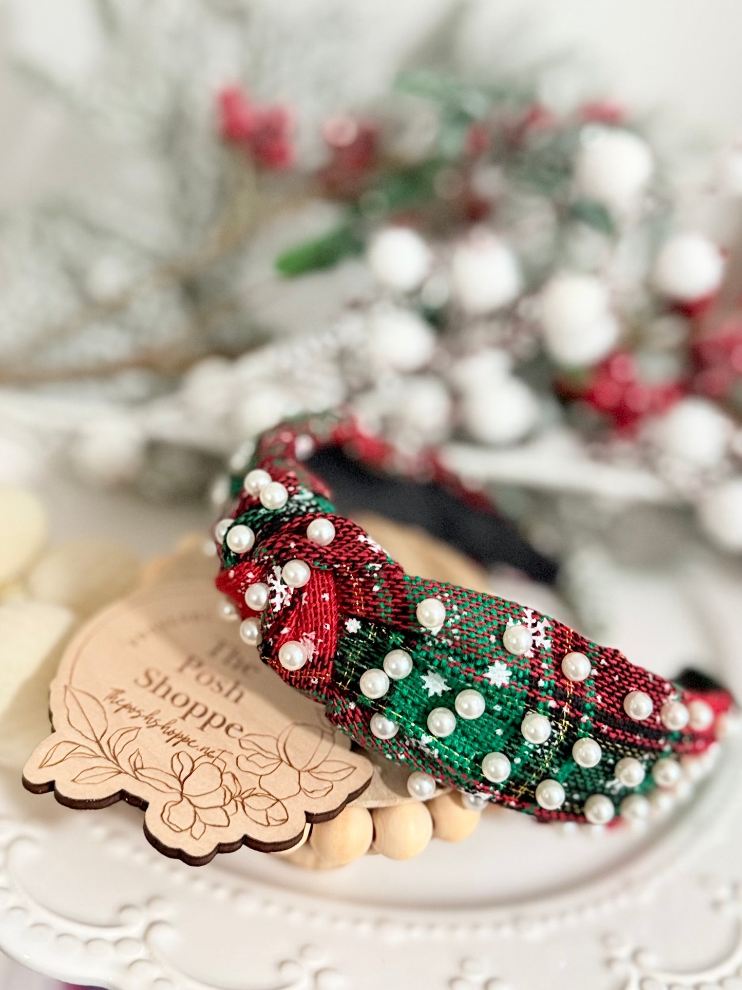 Merry Tartan Pearl Headband
