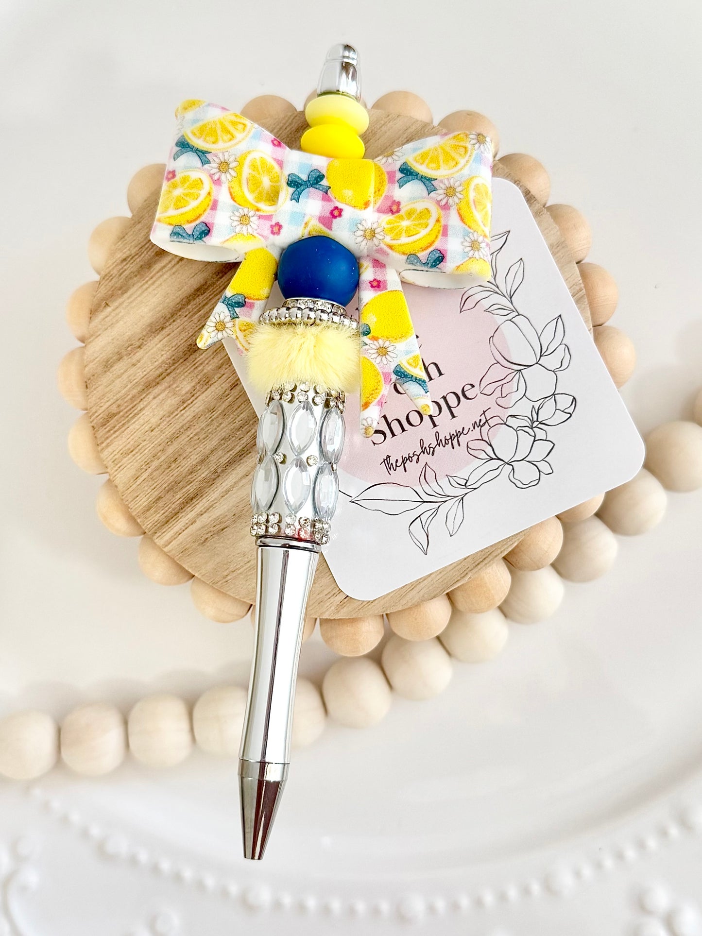 Lemon Blossom Bow Beaded Pen