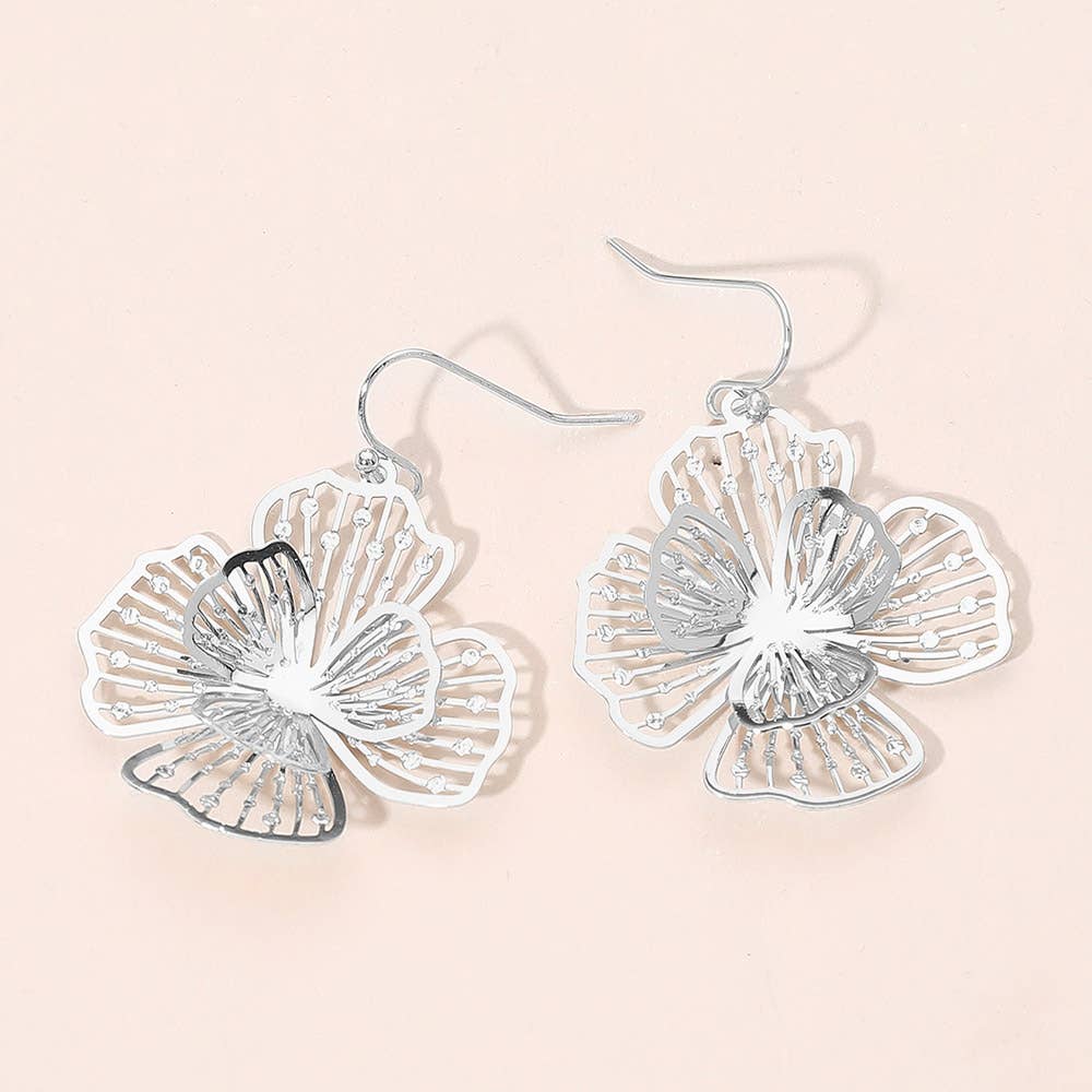 Silver Bloom Layered Dangle Earrings