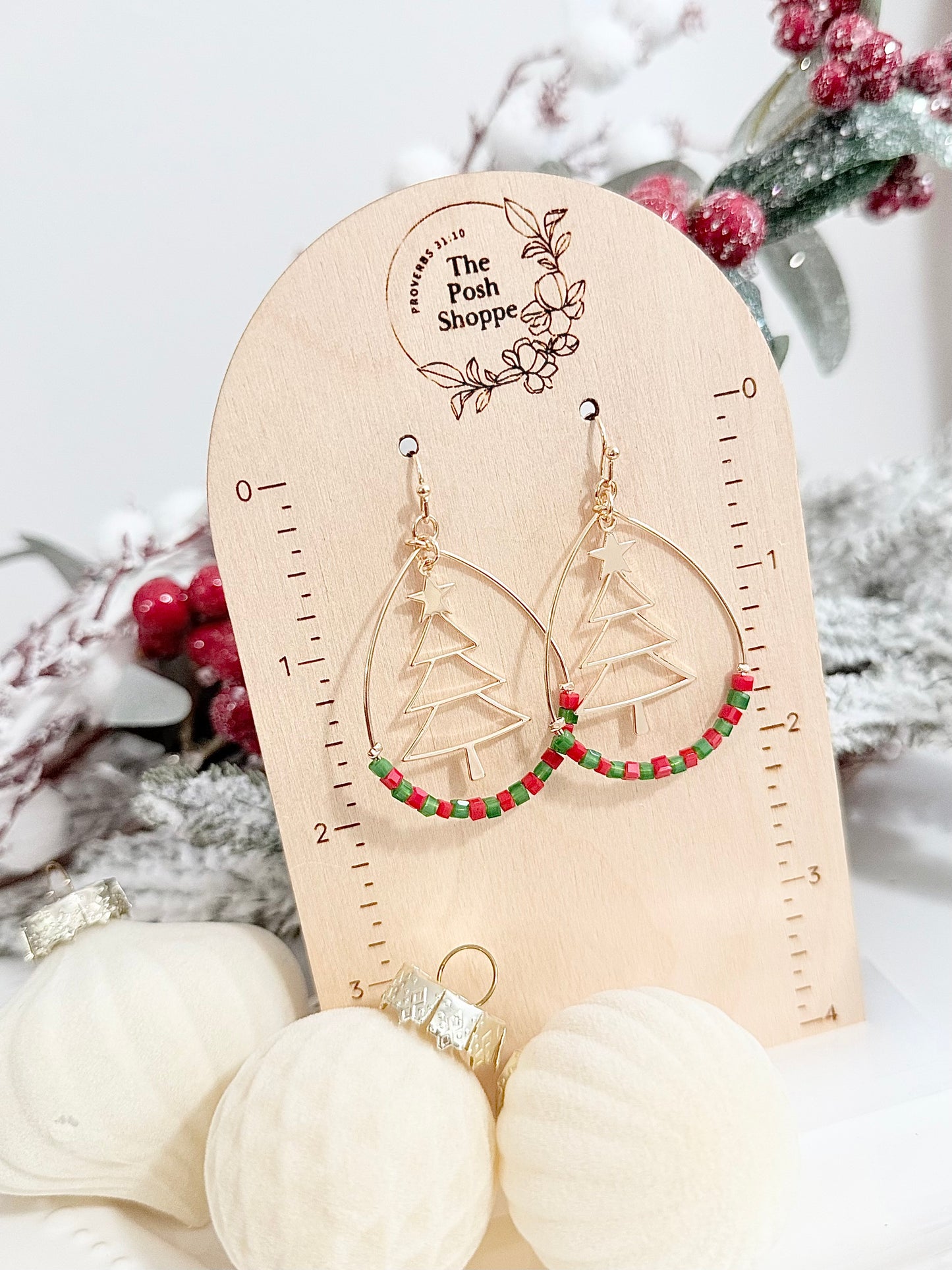 Christmas Tree Beaded Hoops