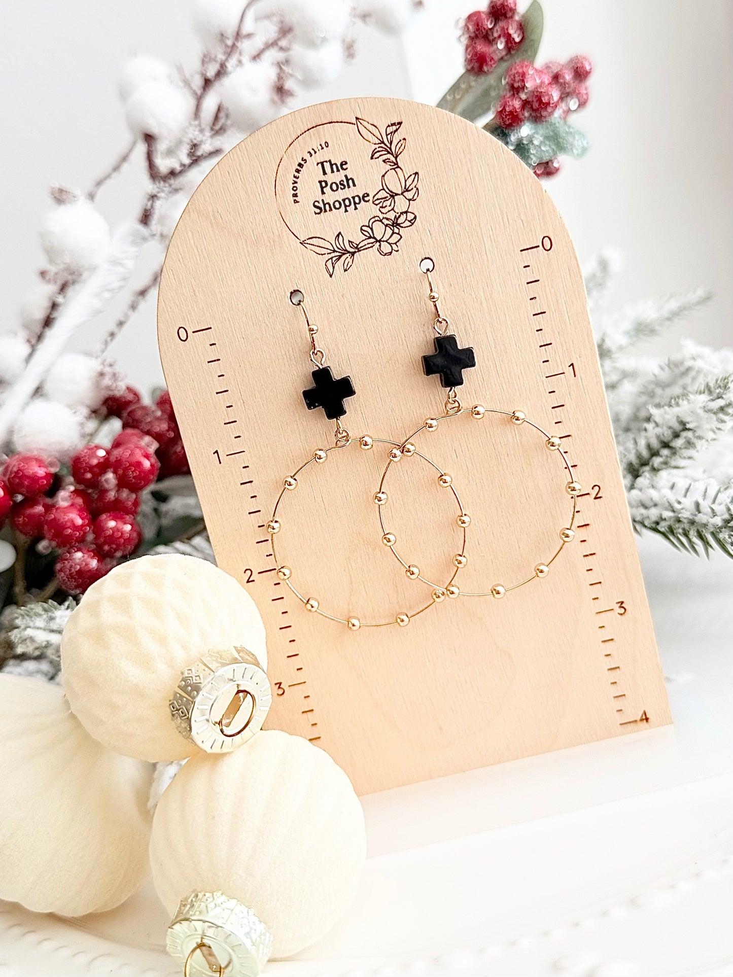 Black Cross Halo Hoop Dangles