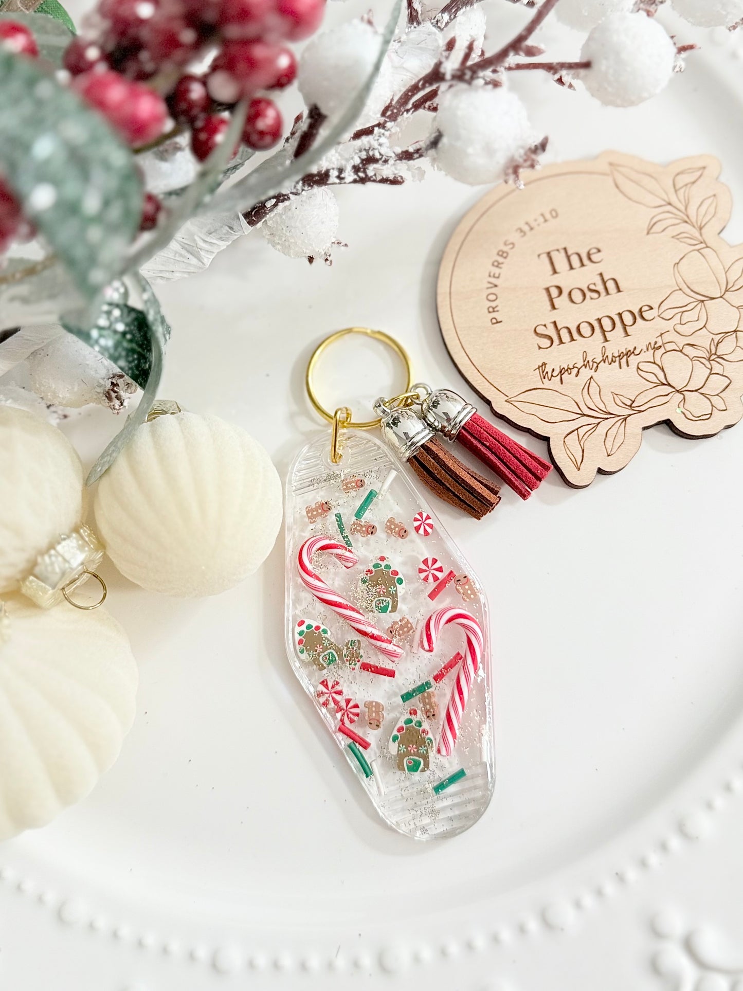 Gingerbread + Candy Cane Keychain