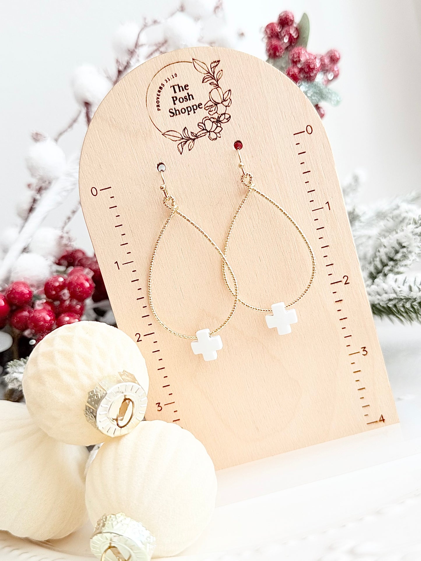 White Cross Teardrop Dangles