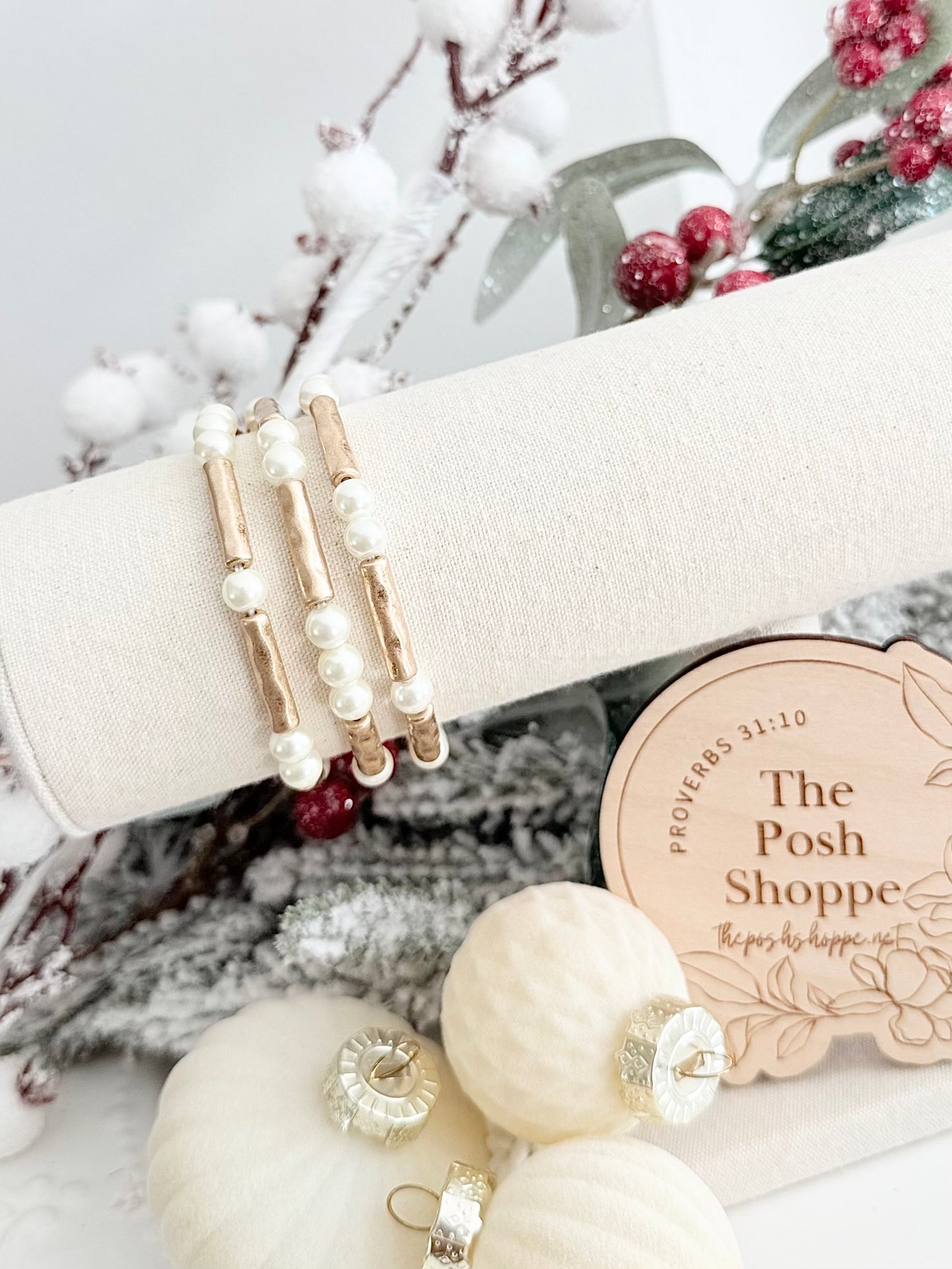 Gold Bar + Pearl Bracelet Stack