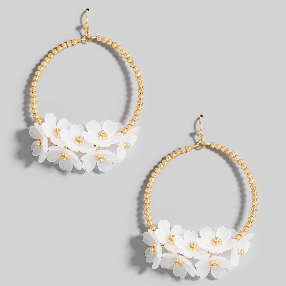 Floral Accent Hoop Dangle Earrings
