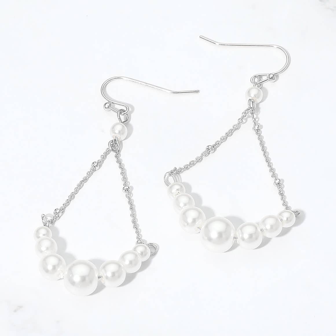 Silver + Pearl Elegant Chain Drop Dangle Earrings