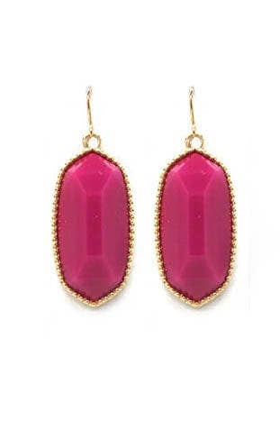 Dark Hot Pink Hexagon Drop Earrings