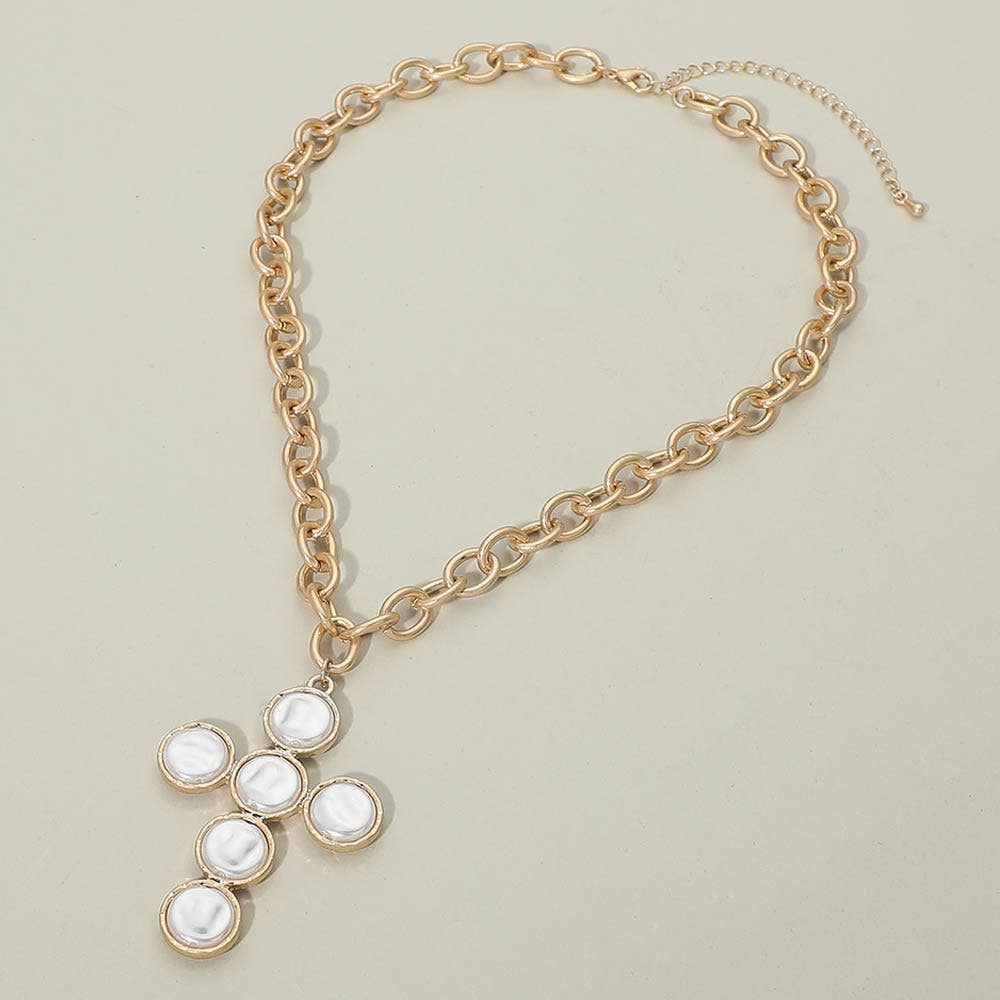 Pearl Cross Chain Necklace (classic link)