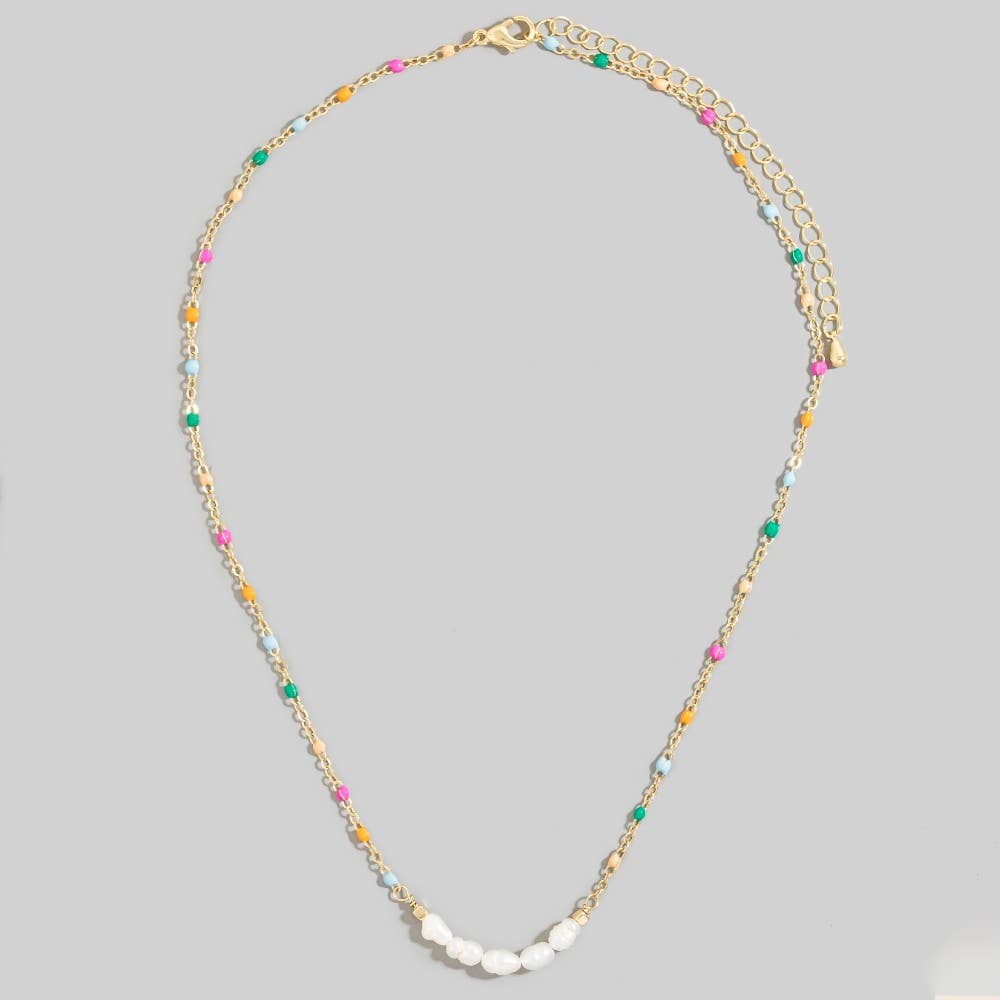 Delicate Pearl + Color Bead Station Necklace