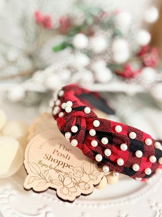 Classic Buffalo Plaid Pearl Headband