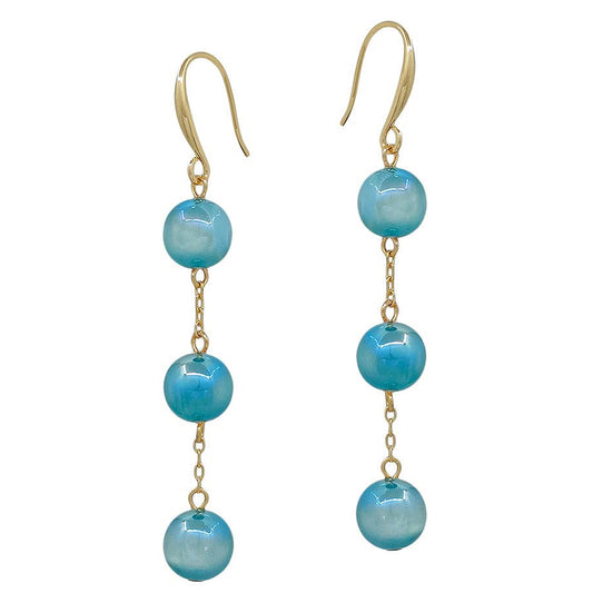 Triple Drop Blue Candy Beaded + Gold Dangles