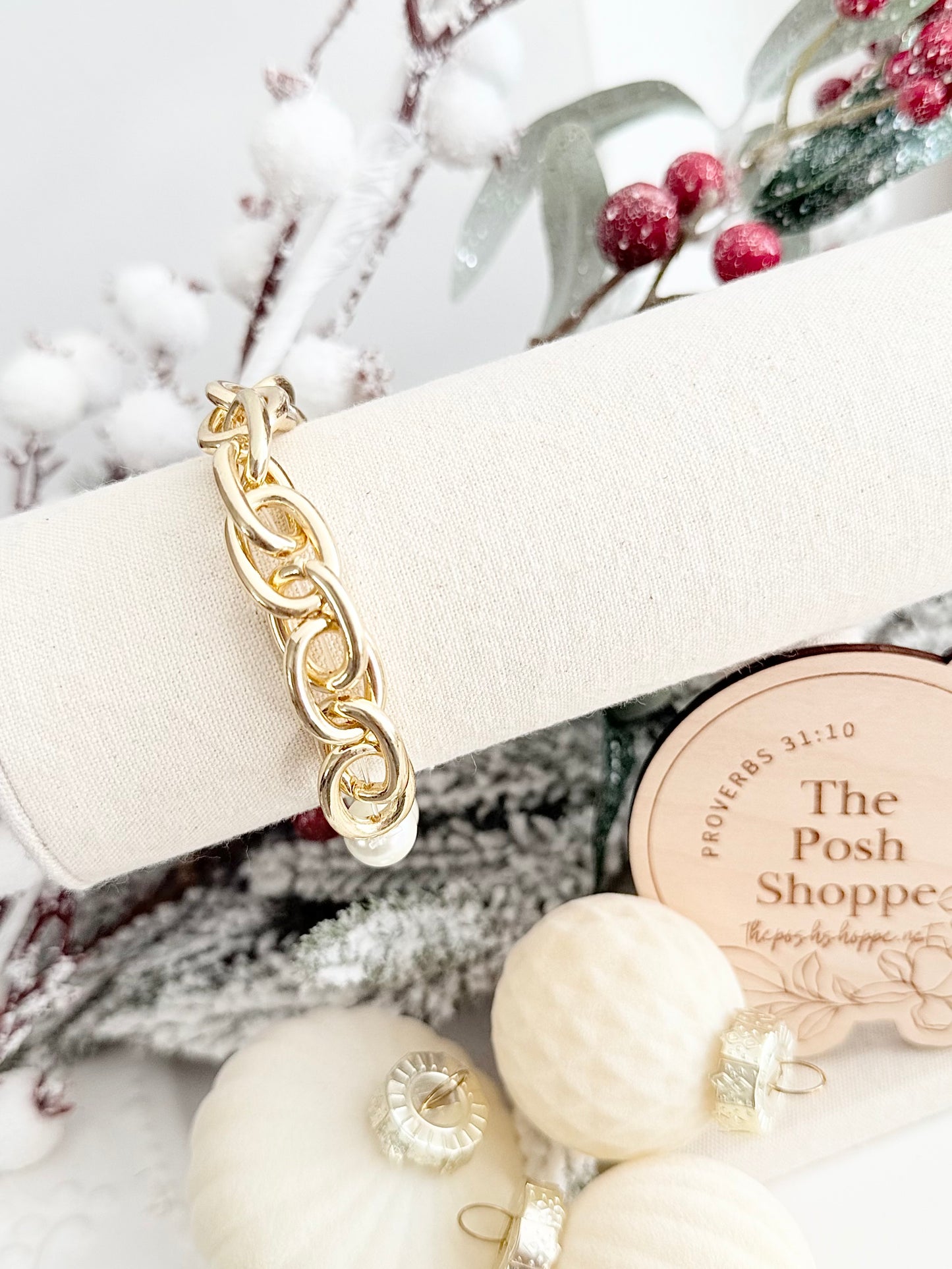 Gold + Pearl Chain Bracelet