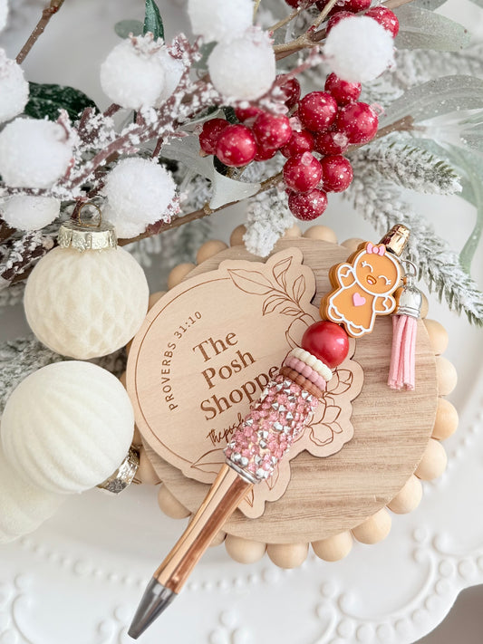 Gingerbread Girl with Pink Tassel Pen