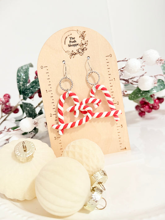 Candy Cane Clay Heart Dangles