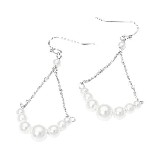 Silver + Pearl Elegant Chain Drop Dangle Earrings