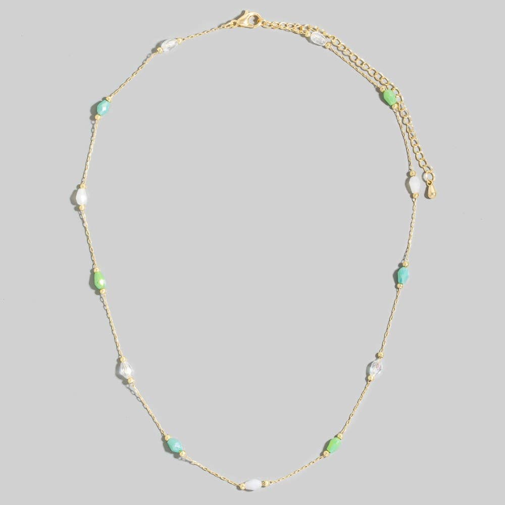 Pastel Mint, Blue + White Oval Faceted Glass Station Chain Necklace