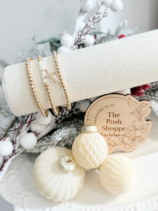 Petite Crystal Cross with Pearl + Gold Beads