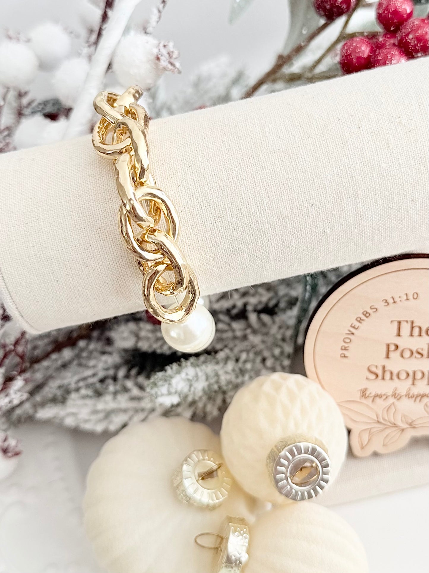 Gold Link + Pearl Bauble Bracelet