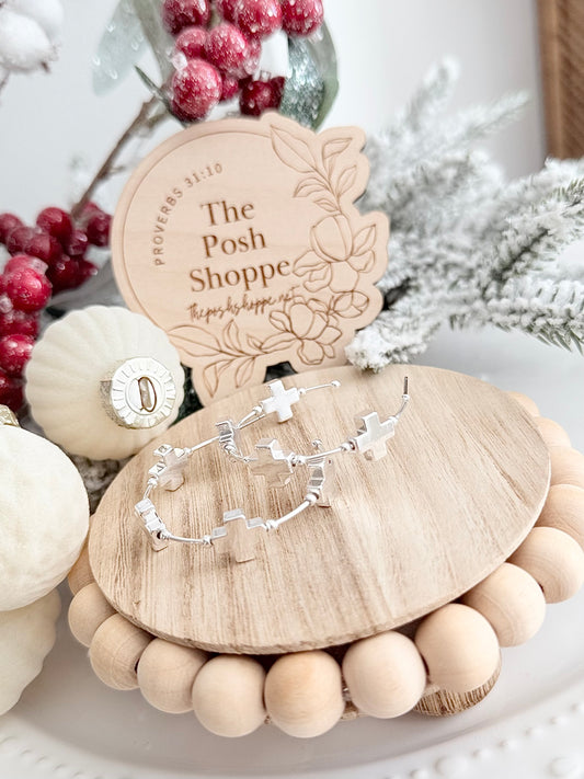 Silver Faithful Cross Hoops