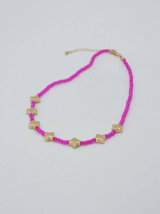 Radiant Pink Cross Glow Necklace