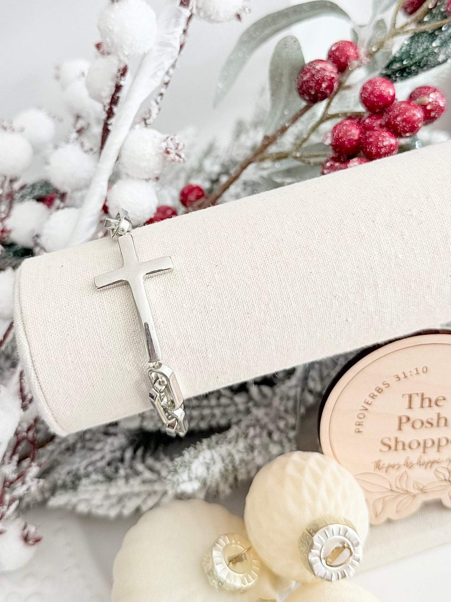 Silver Cross Link Bracelet