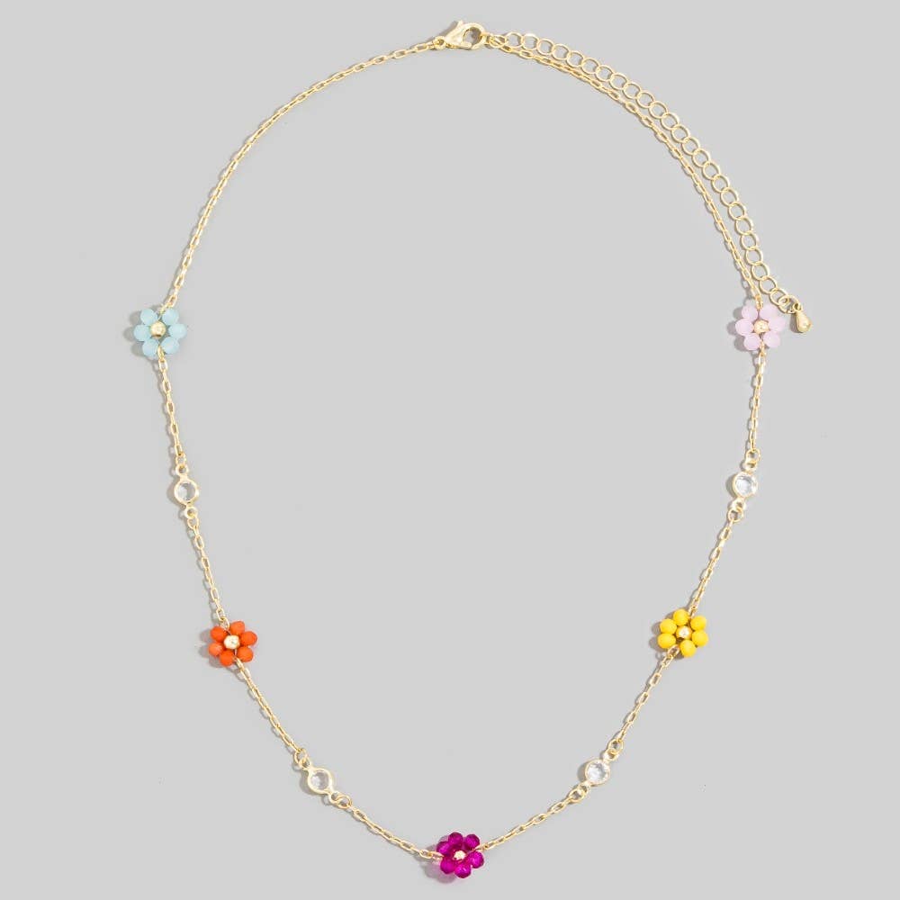 Multi Colored Faceted Beaded Flower Beaded Necklace
