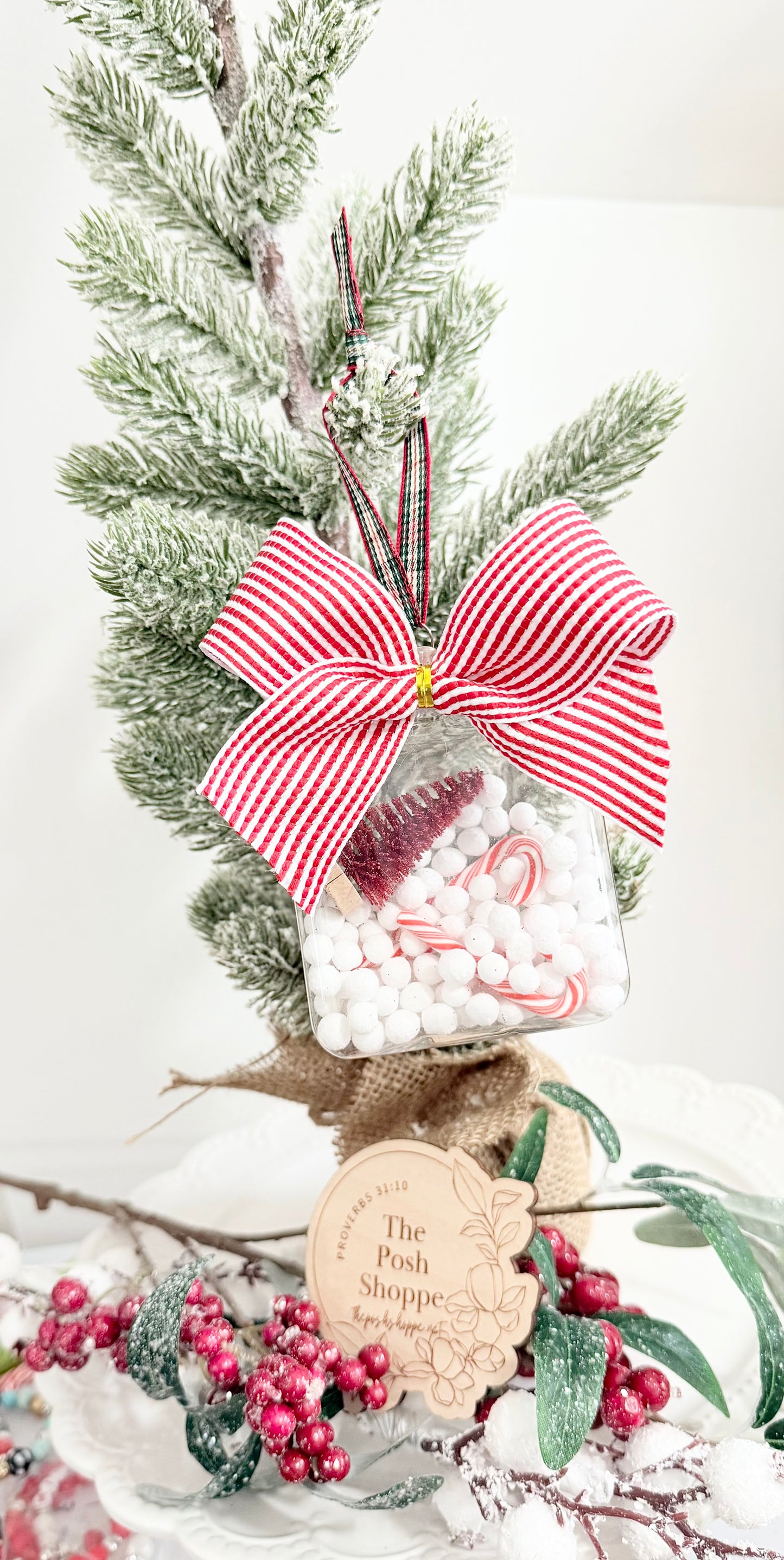 Candy Cane Snow Jar Ornament - FREE Personalization!