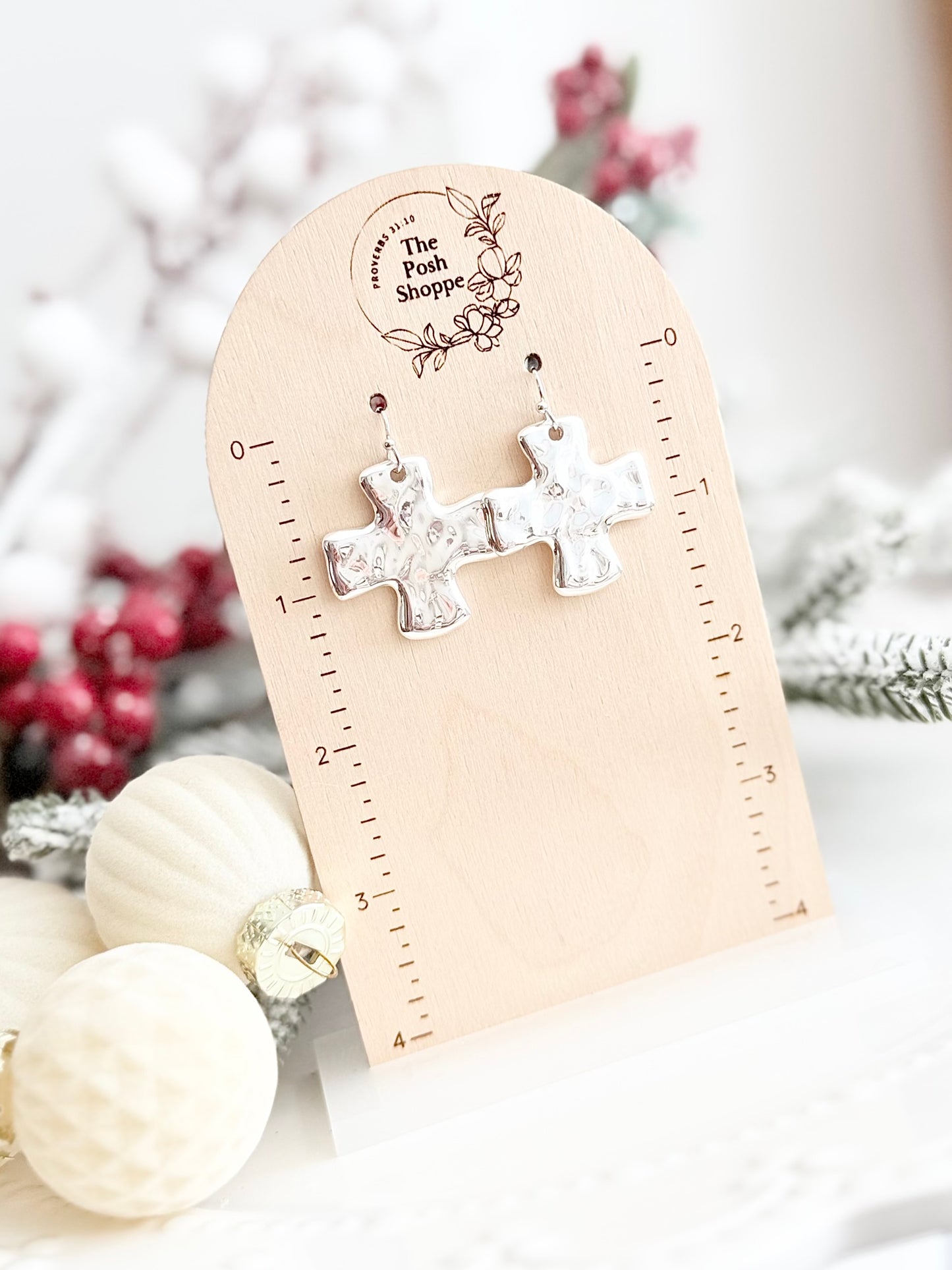 Silver Hammered Cross Dangles