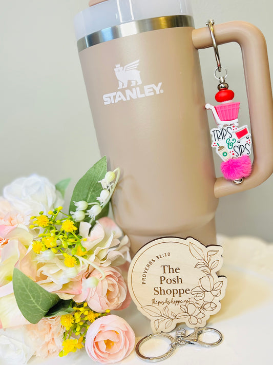 Trips + Sips Tumbler Cup Charm + 2-in-1 Keychain