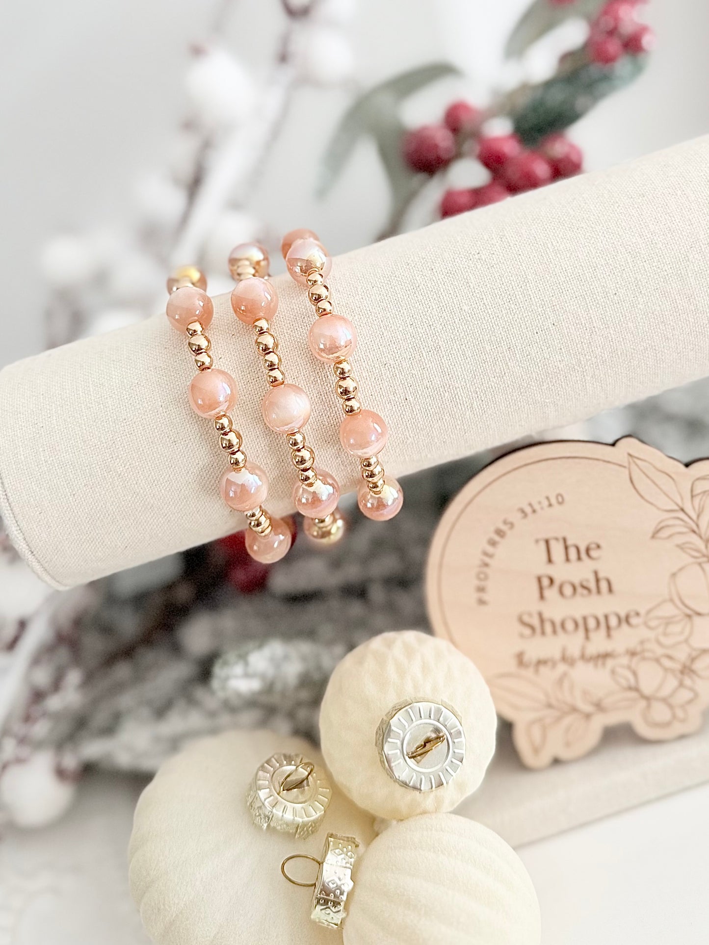 Blush + Gold Beaded Bracelet Stack
