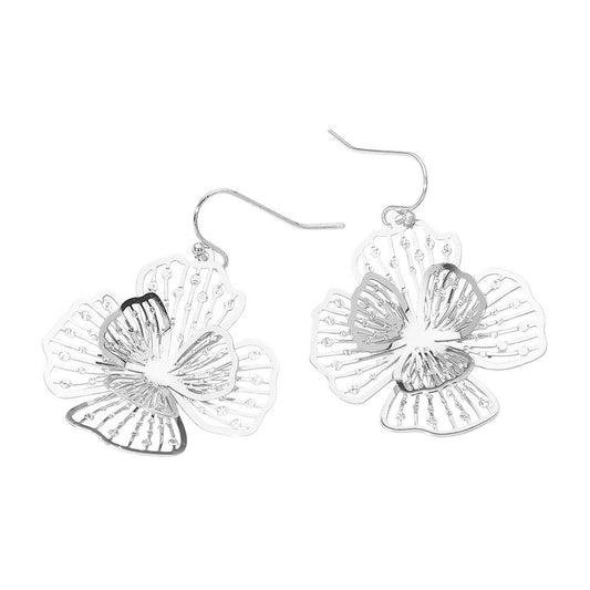 Silver Bloom Layered Dangle Earrings