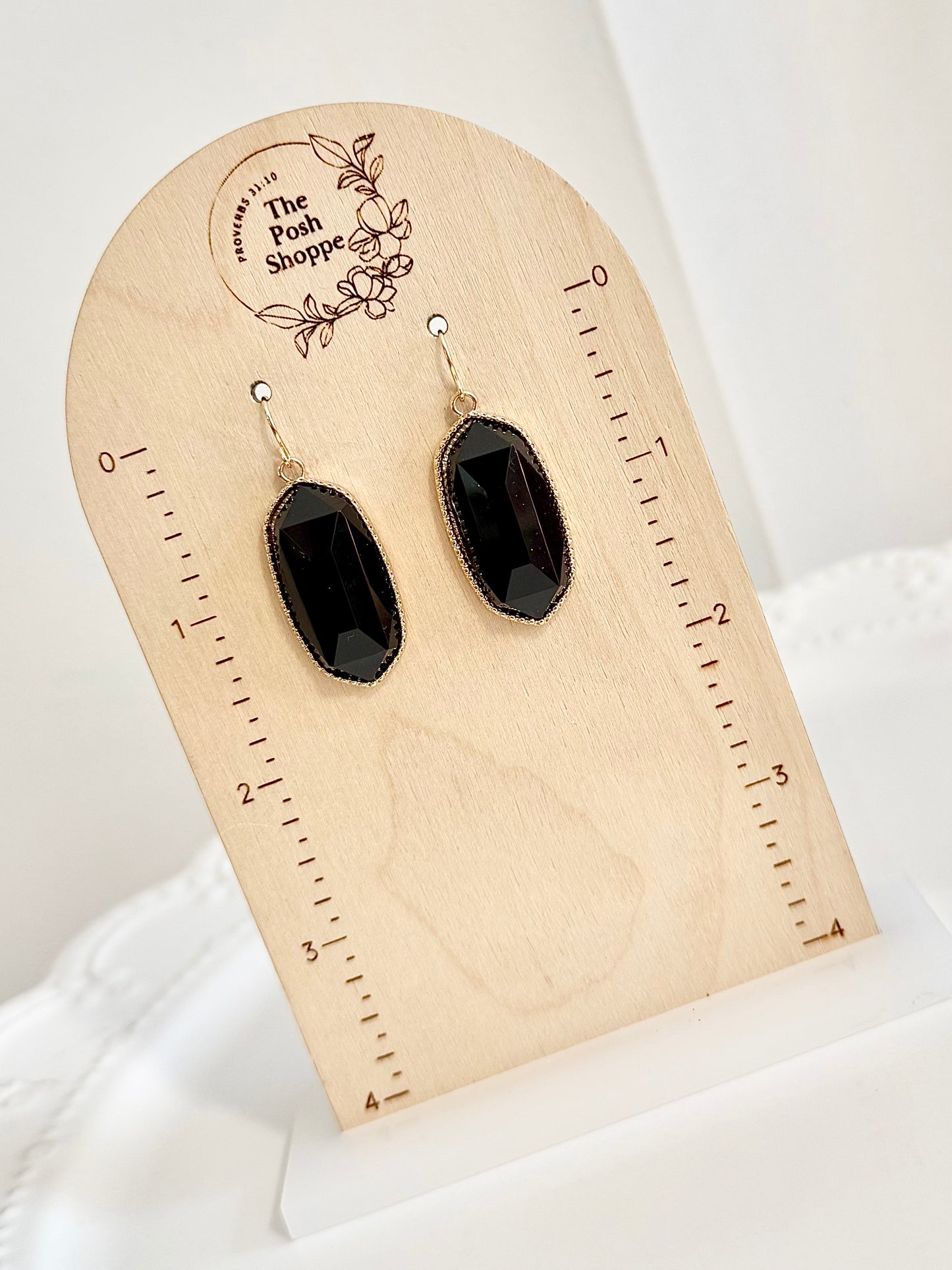 Black Hexagon Drop Earrings