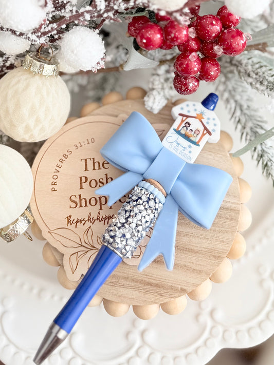 Blue Bow Nativity Pen