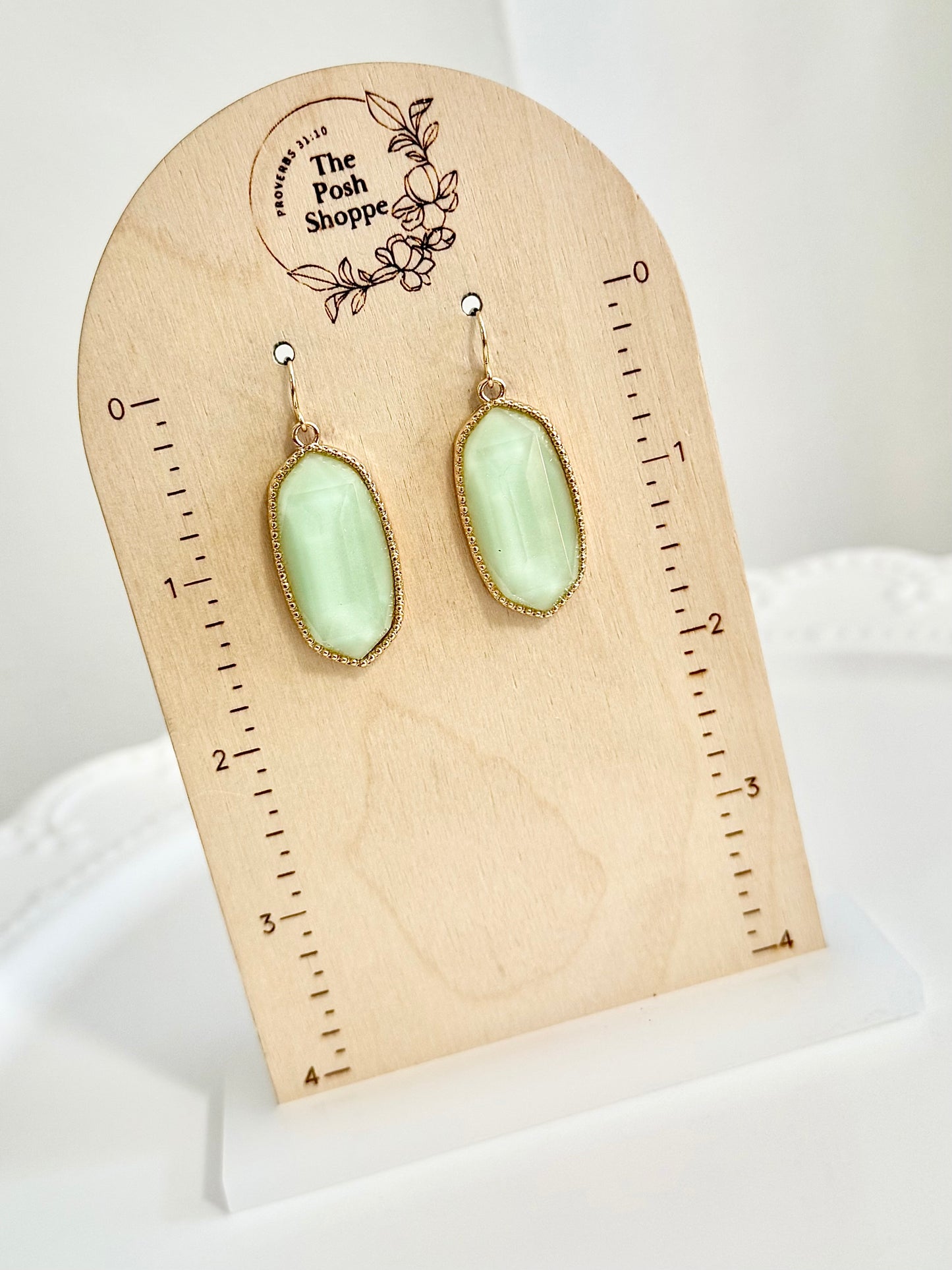 Mint Pearl Hexagon Drop Earrings