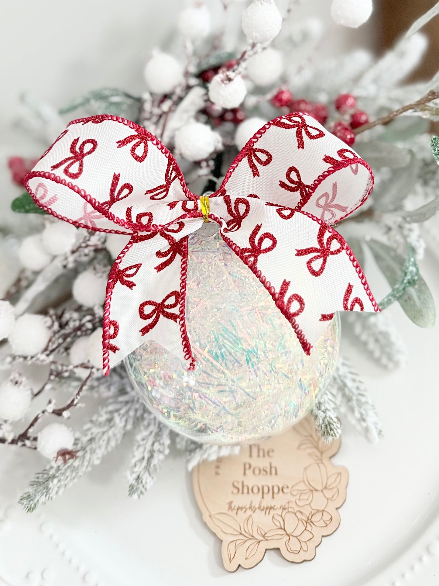 Red Bows Opaque Shimmer Ornament