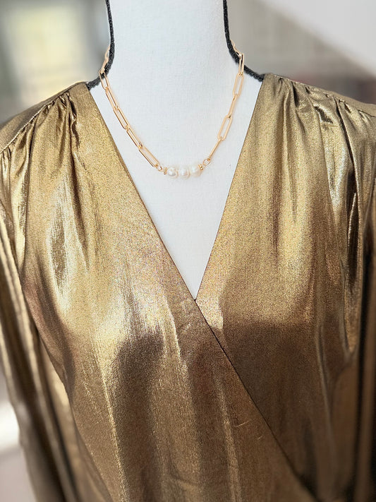 Golden Pearl Link Necklace