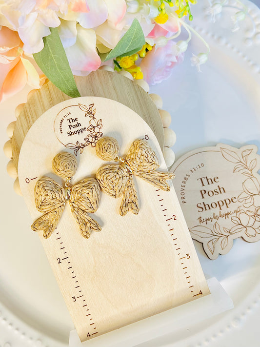 Rattan Tan Bow Earrings
