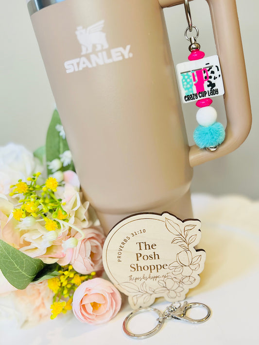Crazy Cup Lady Tumbler Cup Charm + 2-in-1 Keychain
