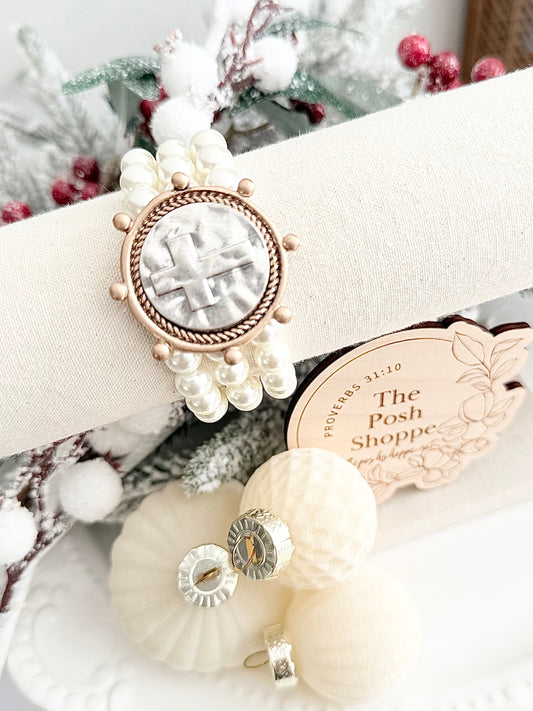 Medallion Cross Pearl Bracelet