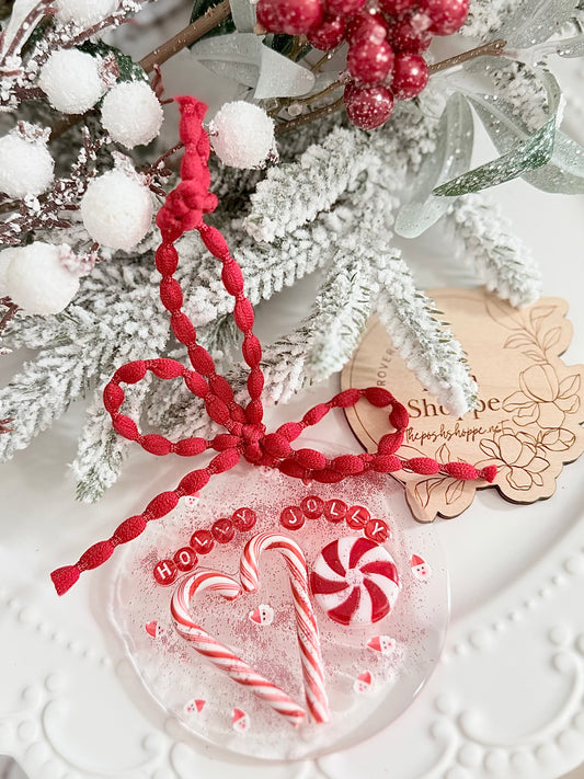 Holly Jolly peppermint ornament
