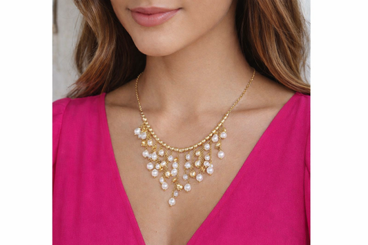Golden Grace Pearl Drop Statement Necklace