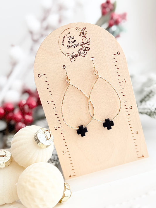 Black Cross Teardrop Dangles
