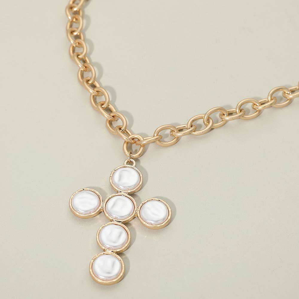 Pearl Cross Chain Necklace (classic link)